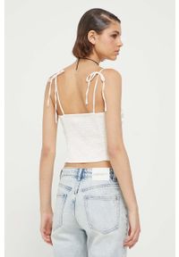 Hollister Co. top damski kolor beżowy. Okazja: na co dzień. Typ kołnierza: dekolt w karo. Kolor: beżowy. Materiał: tkanina. Długość rękawa: na ramiączkach. Styl: casual #4