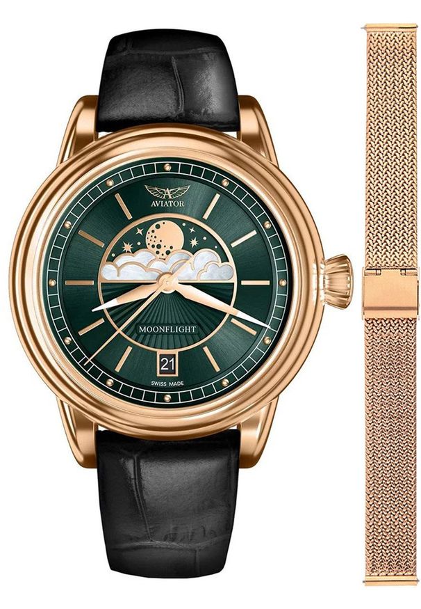 AVIATOR - Zegarek damski Aviator V.1.33.2.263.4BM-SET różowe złoto. Kolor: złoty, wielokolorowy, różowy