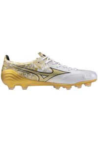 Buty piłkarskie Mizuno Alpha Japan. Zapięcie: sznurówki. Kolor: czarny, biały, wielokolorowy. Materiał: materiał. Szerokość cholewki: normalna. Sport: piłka nożna