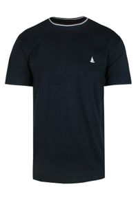 Jednokolorowa Męska Koszulka (T-Shirt) - Pako Jeans - Granatowa. Okazja: na co dzień. Kolor: niebieski. Materiał: bawełna. Styl: casual