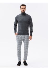 Ombre Clothing - Sweter męski z golfem E179 - szary melanż - XXL. Typ kołnierza: golf. Kolor: szary. Materiał: nylon, wiskoza. Wzór: melanż