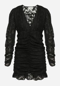 Born2be - Czarna Sukienka Mini z Tkaniny Plumeti z Marszczeniem Werenia. Kolor: czarny. Materiał: tkanina. Długość: mini #6
