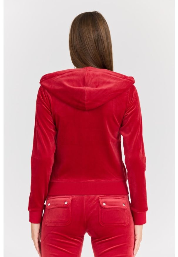 Juicy Couture - JUICY COUTURE Damska czerwona bluza Robertson Class, Rozmiar M. Typ kołnierza: kaptur. Kolor: czerwony. Materiał: poliester, materiał, elastan