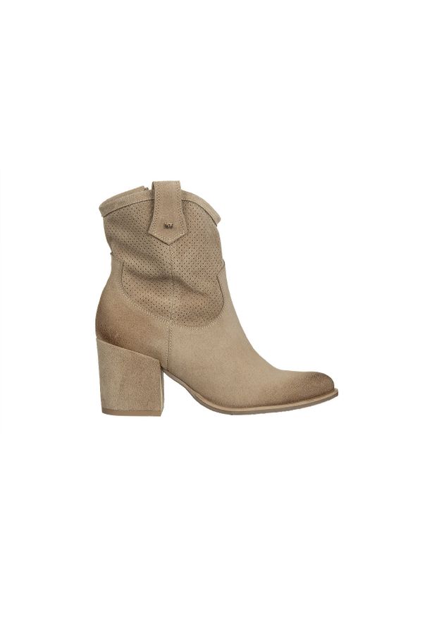 Botki Bayla-159 5034 001-P Beż Welur 159185, Skóra naturalna - 36. Okazja: na co dzień. Kolor: beżowy. Materiał: zamsz. Szerokość cholewki: normalna. Obcas: na obcasie. Styl: elegancki, casual. Wysokość obcasa: średni