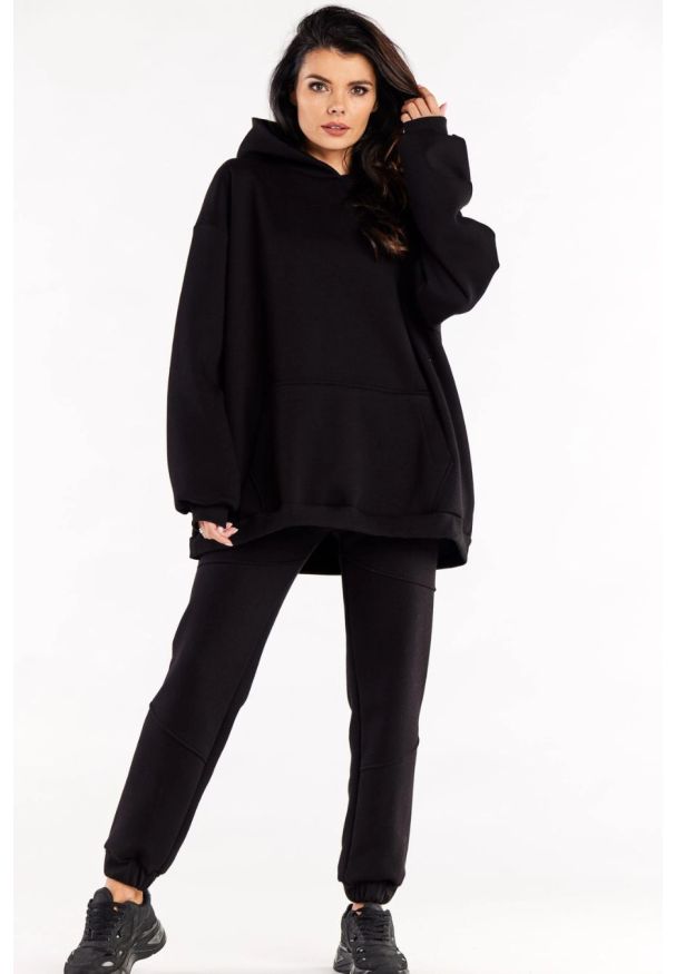 Infinite You - Bluza oversize z kapturem bawełniana czarna. Okazja: na co dzień. Typ kołnierza: kaptur. Kolor: czarny. Materiał: bawełna. Styl: casual