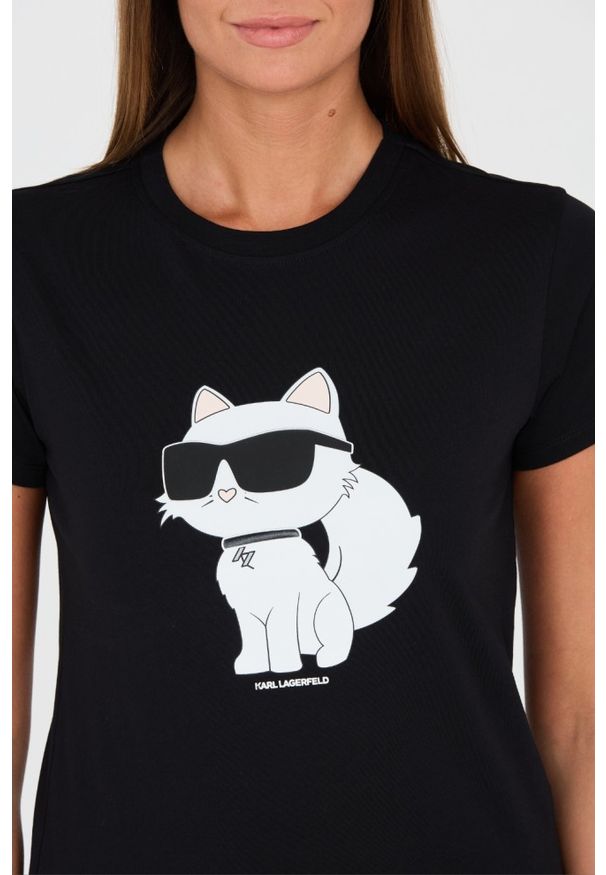 Karl Lagerfeld - KARL LAGERFELD Czarny t-shirt z kotem. Kolor: czarny
