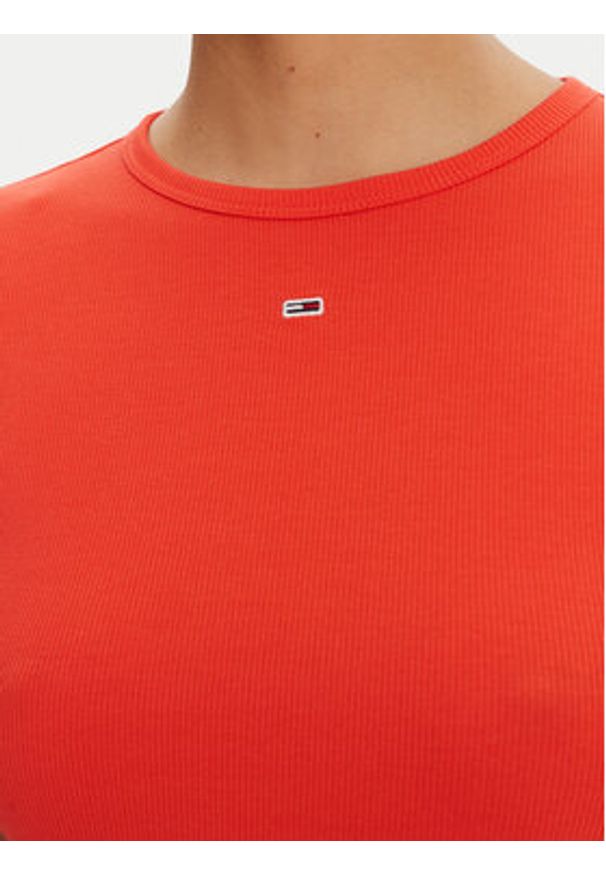 Tommy Jeans T-Shirt Essential DW0DW17383 Pomarańczowy Slim Fit. Kolor: pomarańczowy. Materiał: bawełna