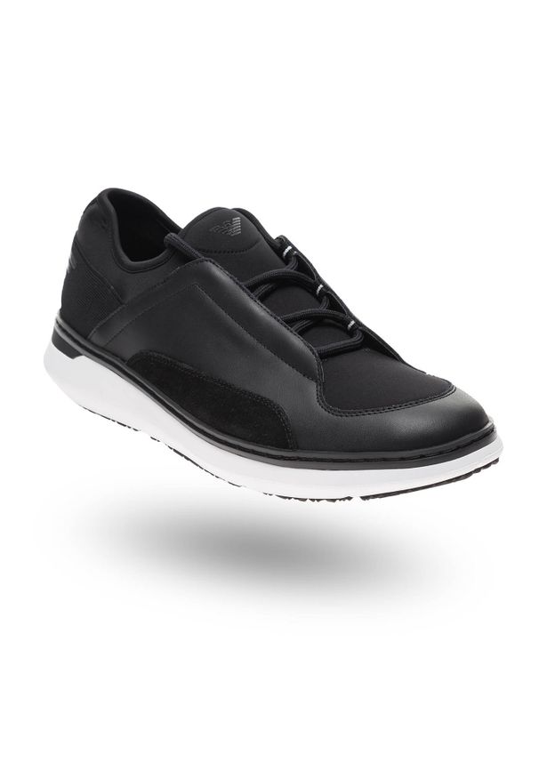 Czarne sneakersy Emporio Armani z zamszowymi wstawkami. Kolor: czarny. Materiał: zamsz
