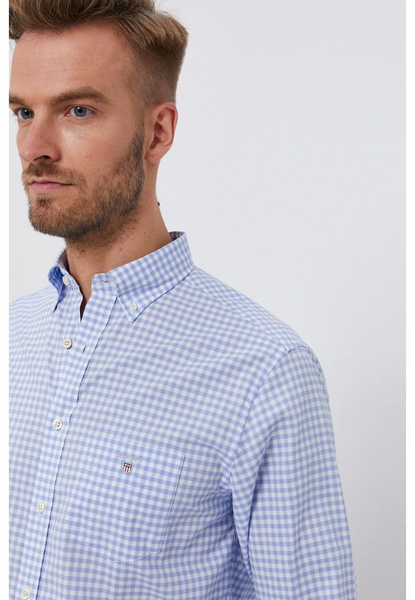 GANT - Gant - Koszula bawełniana. Okazja: na co dzień. Typ kołnierza: button down. Kolor: niebieski. Materiał: bawełna. Długość rękawa: długi rękaw. Długość: długie. Styl: casual