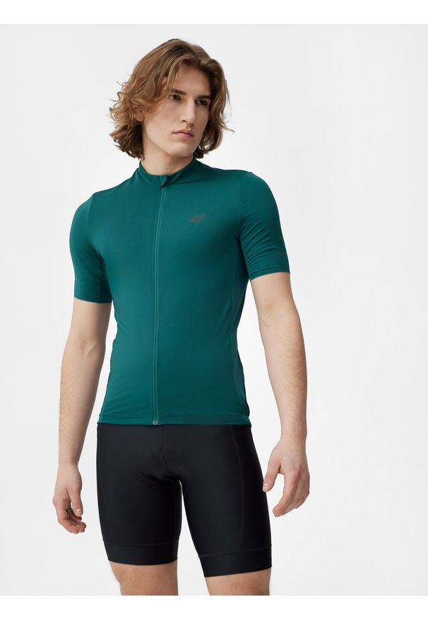 4f - Koszulka rowerowa szosowa męska. Kolor: zielony. Materiał: materiał, dzianina, skóra. Sport: fitness, kolarstwo