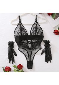 Intica - Body koronkowe z delikatnym wzorem Seonaid. Kolor: czarny. Materiał: koronka. Wzór: koronka #1