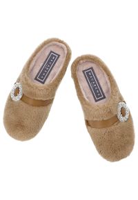 Brązowe Kapcie Macarena Wygodne Domowe Obuwie Damskie. Okazja: do domu. Zapięcie: klamry. Kolor: brązowy. Materiał: futro. Styl: elegancki #3