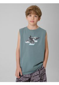 4f - 4F Koszulka bez rękawów regular z nadrukiem chłopięca - turkusowa 158 (12-13 lat). Kolor: turkusowy. Materiał: materiał, bawełna, dzianina. Długość rękawa: bez rękawów. Wzór: nadruk. Sezon: lato #1
