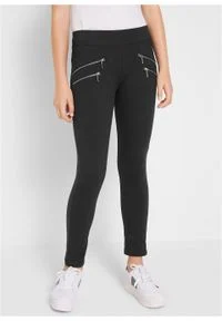 Spodnie dziewczęce ze stretchem z zamkami bonprix czarny. Kolor: czarny #3