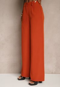 Renee - Pomarańczowe Szerokie Spodnie High Waist z Gumką w Pasie Eternel. Stan: podwyższony. Kolor: pomarańczowy. Materiał: tkanina #3