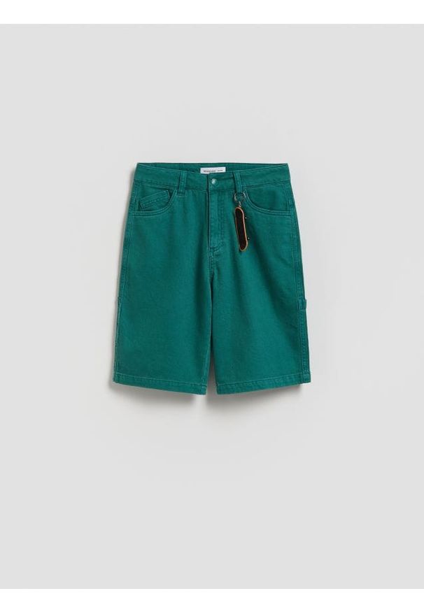 Reserved - Szorty z brelokiem - morski. Kolor: morski. Materiał: tkanina, bawełna