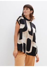 bonprix - Tunika satynowa. Typ kołnierza: kołnierzyk stójkowy. Kolor: czarny. Materiał: satyna #1