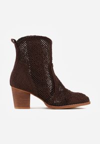 Born2be - Brązowe Botki Kowbojki VICES na Stożku z Ażurową Cholewką Azivessa. Okazja: na co dzień. Kolor: brązowy. Materiał: jeans. Szerokość cholewki: normalna. Wzór: ażurowy. Sezon: wiosna. Obcas: na stożku. Styl: casual, klasyczny, boho #6