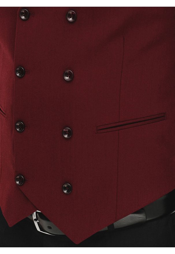 Pako Lorente - PAKO LORENTE - Bordowa dwurzędowa kamizelka męska. Kolor: czerwony. Materiał: wiskoza, poliester, elastan, wełna. Styl: młodzieżowy, elegancki