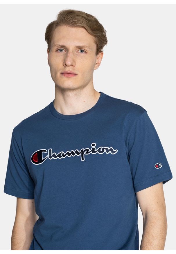 Koszulka męska Champion Organic Cotton Script Logo (216473-BS504). Kolor: niebieski. Materiał: materiał