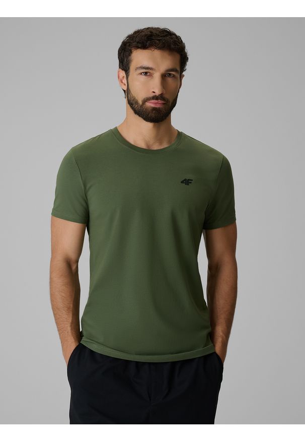 4f - 4F T-shirt slim gładki męski - granatowy M. Okazja: na co dzień. Kolor: brązowy, oliwkowy, wielokolorowy. Materiał: bawełna, materiał, dzianina. Wzór: gładki. Styl: casual