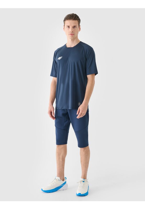 4f - 4F T-shirt treningowy szybkoschnący męski - granatowy 3XL. Kolor: niebieski. Materiał: dzianina, włókno, materiał, syntetyk. Wzór: gładki, ze splotem. Sport: fitness