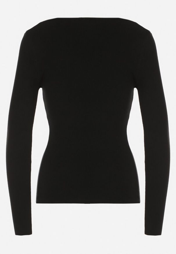 Born2be - Czarny Dopasowany Sweter z Nieregularnym Dekoltem w Serek Fenarela. Okazja: do pracy, na co dzień, na spotkanie biznesowe. Typ kołnierza: dekolt w serek. Kolor: czarny. Materiał: jeans. Styl: casual, biznesowy