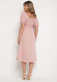 Born2be - Różowa Rozkloszowana Sukienka z Bufiastymi Rękawami Kolireva. Okazja: na co dzień. Typ kołnierza: dekolt kwadratowy. Kolor: różowy. Styl: casual, elegancki #5