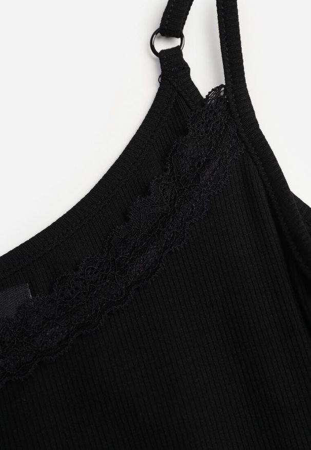 Renee - Czarny Bieliźniany Top z Bawełny z Koronką na Regulowanych Ramiączkach Beralisse. Kolor: czarny. Materiał: bawełna, koronka. Długość rękawa: na ramiączkach. Wzór: koronka. Sezon: zima, wiosna, lato