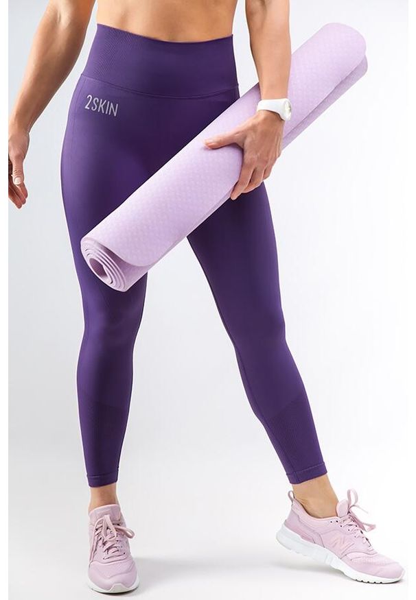 2SkIN - Legginsy bezszwowe damskie modelujące sylwetkę. Kolor: fioletowy. Materiał: nylon