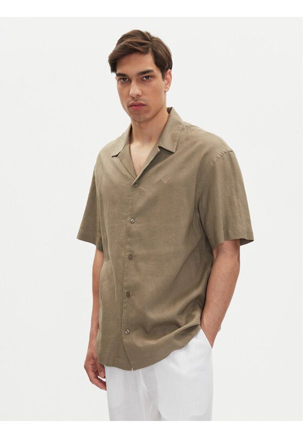Emporio Armani Koszula EM000593 AF12356 U6189 Brązowy Regular Fit. Kolor: brązowy. Materiał: len