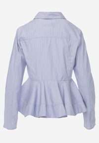 Renee - Niebieska Koszula z Baskinką z Bawełną Zdobiona Wzorem w Drobne Paski Merithara. Kolor: niebieski. Materiał: bawełna. Długość rękawa: długi rękaw. Długość: długie. Wzór: aplikacja, paski #4