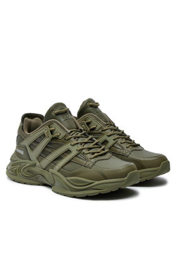 Guess Sneakersy Belluno Low FMTBEL ELE12 Khaki. Kolor: brązowy. Materiał: skóra