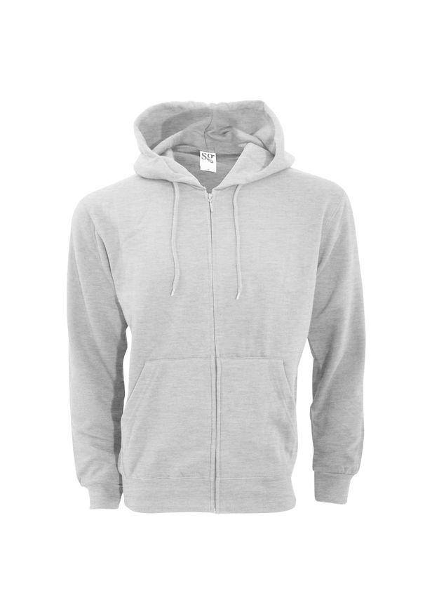 SG - Męska Gładka Bluza Sportowa Z Kapturem Na Zamek. Typ kołnierza: kaptur. Kolor: biały. Wzór: gładki