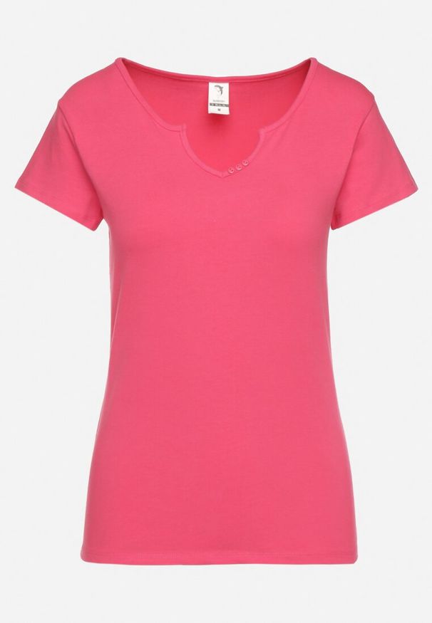 Born2be - Różowy T-shirt z Bawełny z Guzikami Liseriana. Okazja: na co dzień. Kolor: różowy. Materiał: bawełna. Styl: casual, klasyczny
