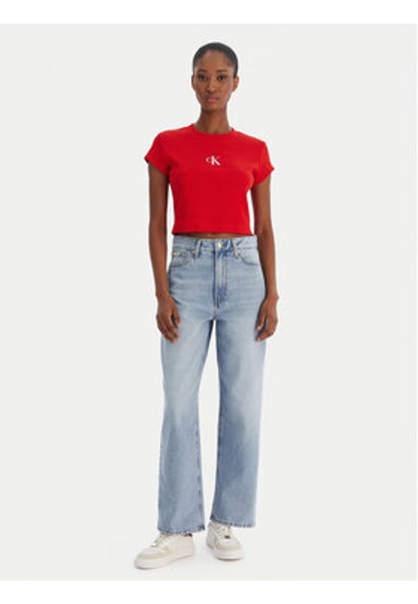Calvin Klein Jeans T-Shirt LV047AB802 Czerwony Slim Fit. Kolor: czerwony. Materiał: bawełna