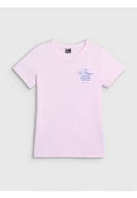 4f - 4F T-shirt regular z nadrukiem damski - różowy S. Okazja: na co dzień. Kolor: różowy. Materiał: jeans, bawełna, dresówka, dzianina. Wzór: nadruk. Styl: klasyczny, casual #1