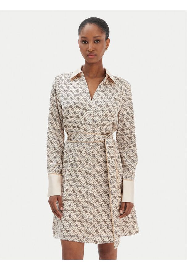 Guess Sukienka koszulowa W6RK90 WF1T2 Beżowy Regular Fit. Kolor: beżowy. Materiał: syntetyk. Typ sukienki: koszulowe