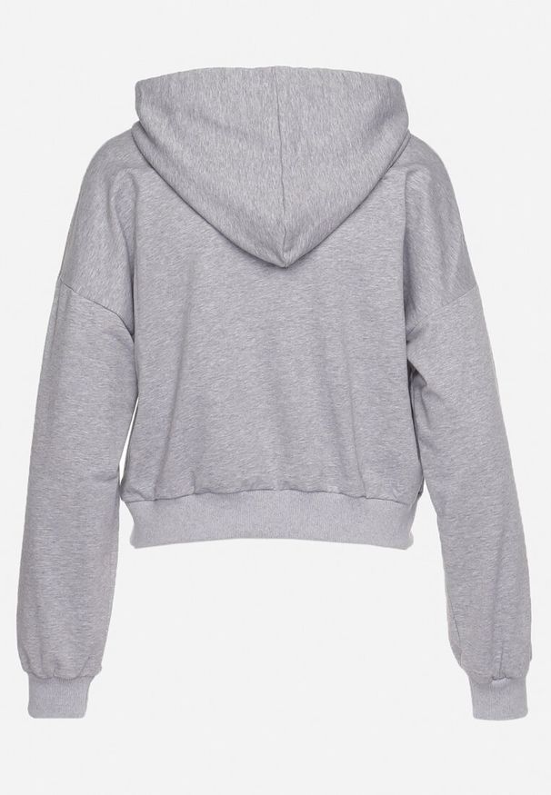 Born2be - Szara Bluza z Wyszytą Buźką i Kapturem Ściąganym Troczkami Ilexa. Kolor: szary. Materiał: dzianina