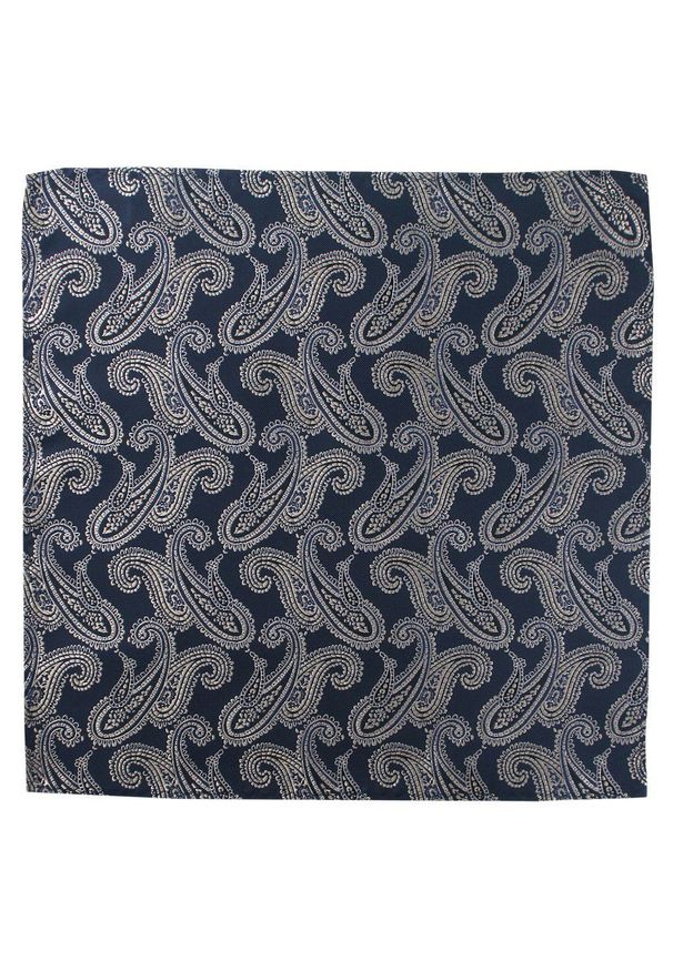 Poszetka Męska, Elegancka - Alties - Paisley na Granatowym Tle. Kolor: niebieski. Materiał: poliester. Wzór: paisley
