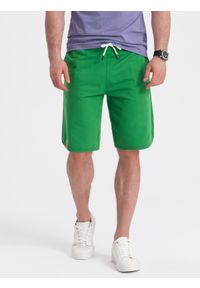 Ombre Clothing - Męskie szorty dresowe z zaokrągloną nogawką - zielone V4 OM-SRSK-0105 - XXL. Kolor: zielony. Materiał: dresówka. Wzór: ze splotem. Styl: sportowy #1