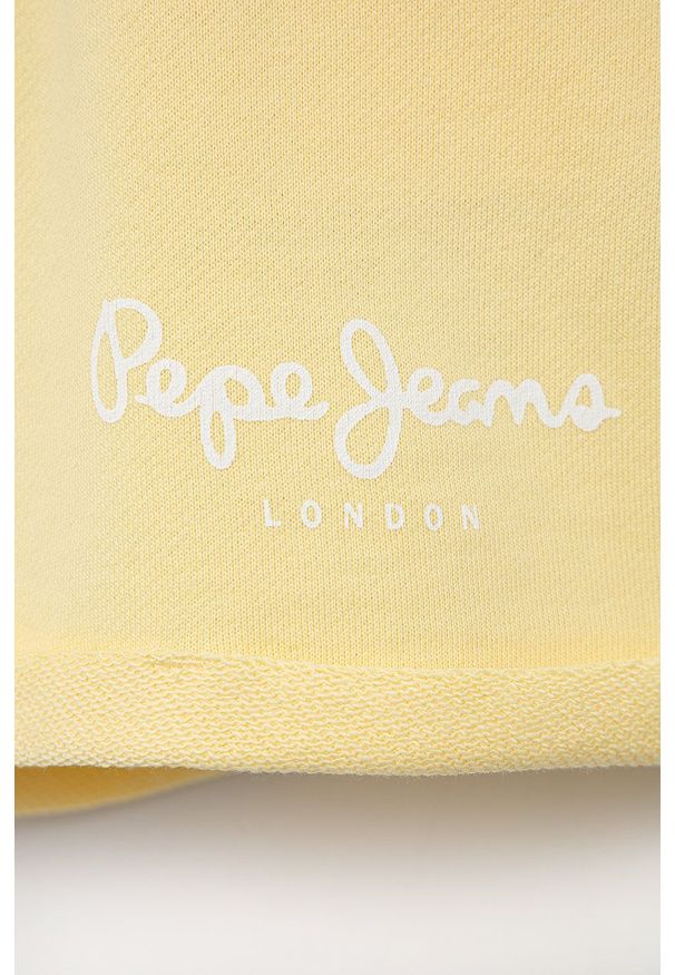Pepe Jeans szorty bawełniane dziecięce Rosemery kolor żółty z nadrukiem regulowana talia. Okazja: na co dzień. Kolor: żółty. Materiał: bawełna. Wzór: nadruk. Styl: casual