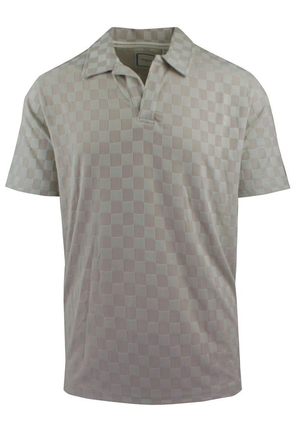 Męska Koszulka Polo z Dekoltem Bez Guzików - Brave Soul - Beżowa. Okazja: na co dzień. Typ kołnierza: polo. Kolor: beżowy, wielokolorowy, brązowy. Materiał: elastan, poliester. Styl: casual