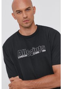 AllSaints T-shirt bawełniany kolor czarny z nadrukiem. Okazja: na co dzień. Kolor: czarny. Materiał: bawełna. Wzór: nadruk. Styl: casual