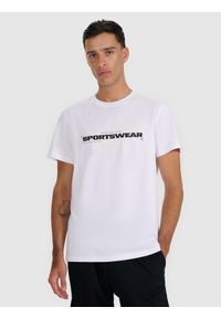 4f - 4F T-shirt regular z nadrukiem męski - biały S. Kolor: biały. Materiał: skóra, materiał, bawełna. Wzór: nadruk