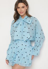 Born2be - Niebieska Rozkloszowana Sukienka z Rękawami Typu Nietoperz i Wiązaniem Miriviela. Okazja: na co dzień. Kolor: niebieski. Materiał: jeans. Typ sukienki: proste. Styl: casual, klasyczny #2