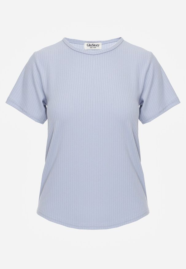 Born2be - Jasnoniebieski Gładki T-shirt w Klasycznym Stylu Salodone. Okazja: na co dzień, do pracy. Kolor: niebieski. Materiał: jeans, materiał. Wzór: gładki. Styl: klasyczny