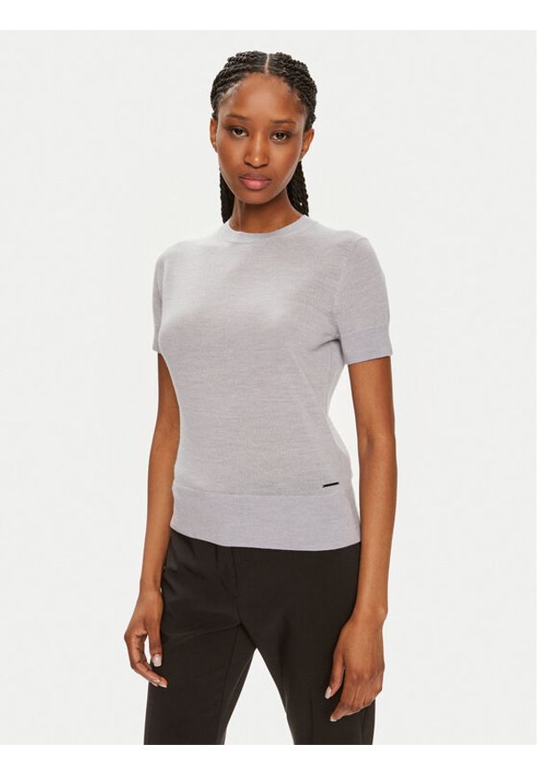 Calvin Klein Bluzka K20K207201 Szary Slim Fit. Kolor: szary. Materiał: wełna