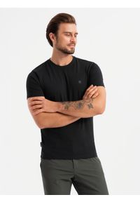 Ombre Clothing - Zestaw męskich t-shirtów z okrągłym dekoltem - czarna V5 Z101 - XXL. Okazja: na co dzień. Kolor: czarny. Materiał: dzianina, bawełna, elastan, jersey. Wzór: nadruk. Styl: casual