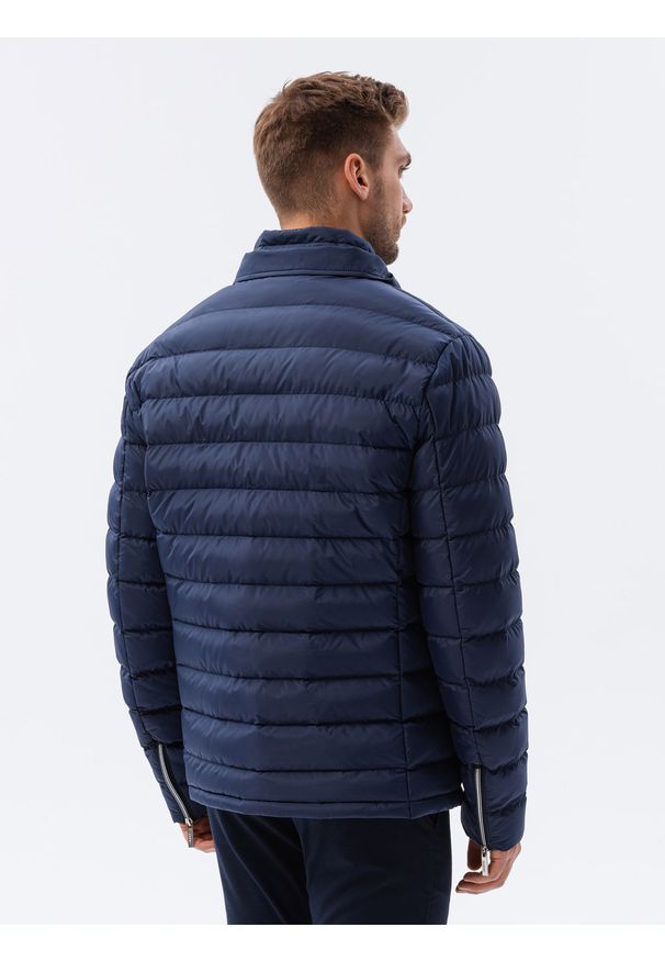 Ombre Clothing - Kurtka męska zimowa C445 - granatowa - XXL. Typ kołnierza: kołnierzyk stójkowy, kołnierz rewers. Kolor: niebieski. Materiał: nylon, materiał, poliester. Sezon: zima. Styl: klasyczny